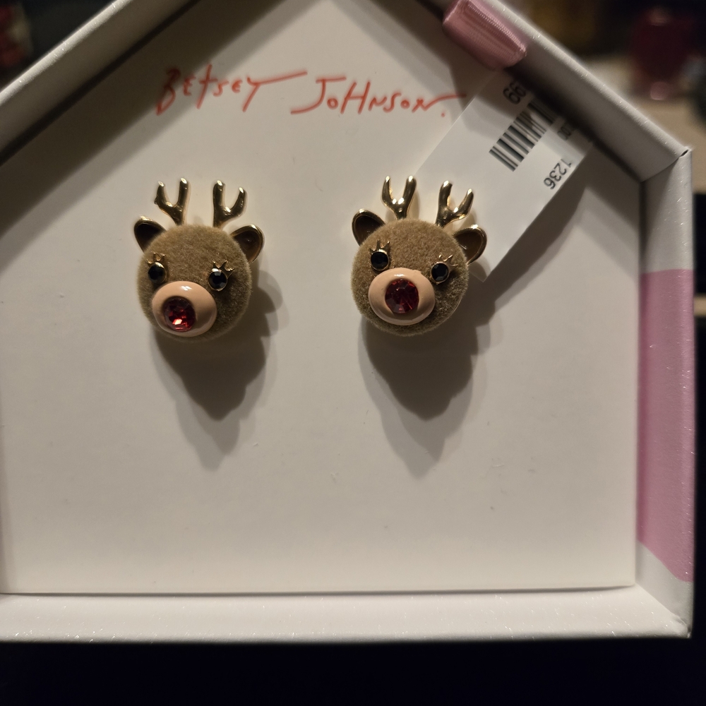 Betsey Johnson Reindeer Earrings with Red and Gold Accents